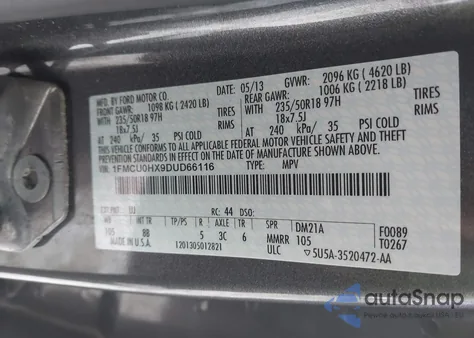 2013 Ford Escape Sel z USA, uszkodzony, nr VIN 1FMCU0HX9DUD66116